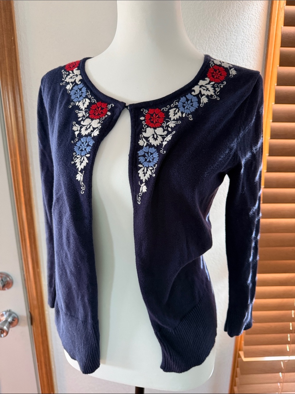 Madison Studio Navy Embroidered Open-Front Cardigan